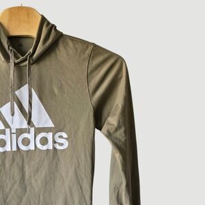 Adidas Long Sleeve Hoodie T Shirt Top Men's Size M Khaki Green White Logo